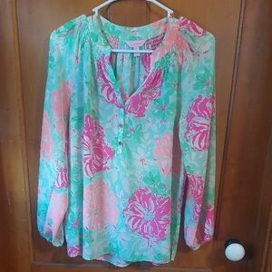 Lilly Pulitzer Pink and Green Floral Blouse